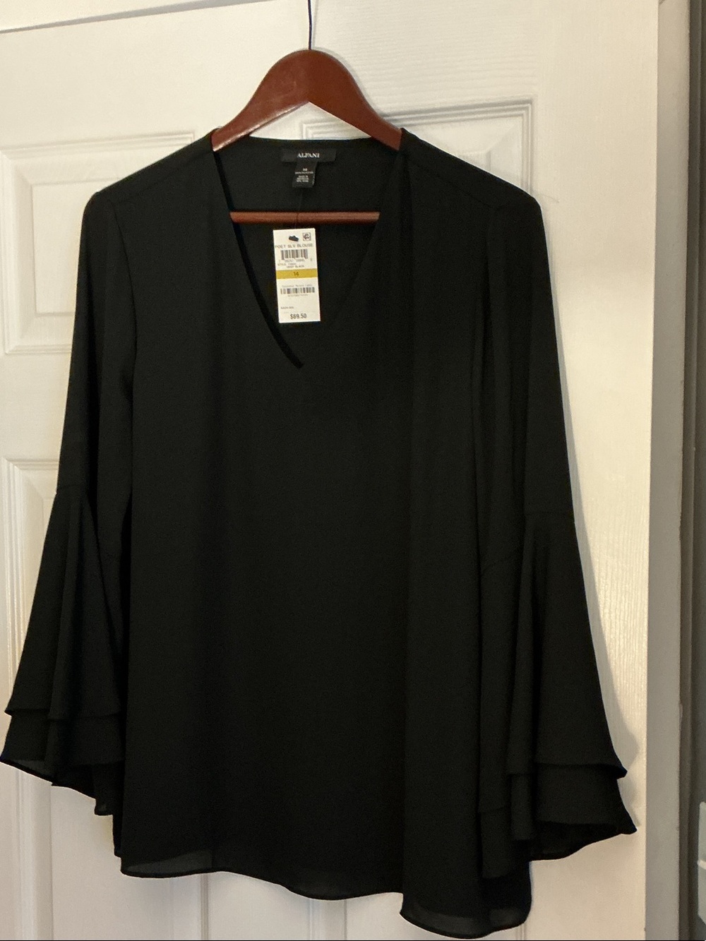 Alfani Black V-Neck Blouse with Layered Ruffle Sleeves